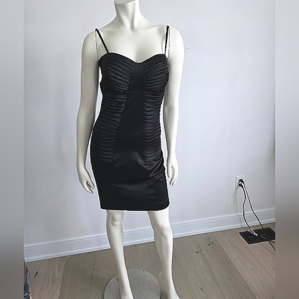 Rinascimento Satin Black Bodycon dress With Side Pleats S